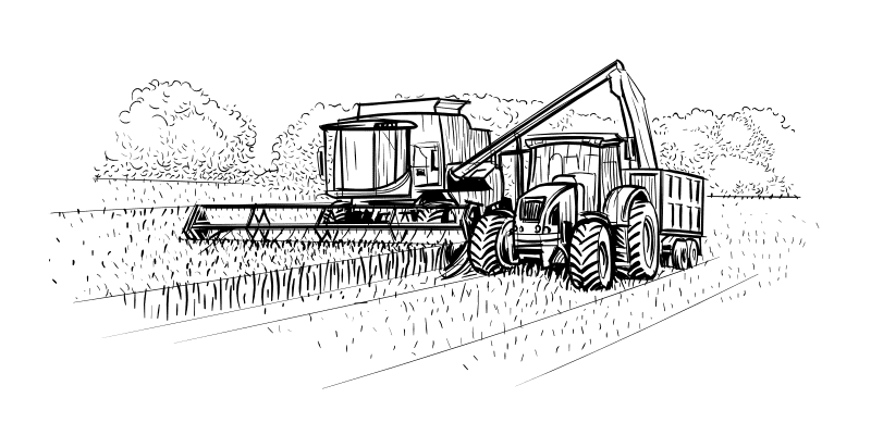 Traktor und Mähdrescher bei der Ernte